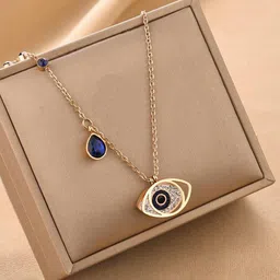 GOLDIWALA Gold-Plated Artificial Stone Studded Stainless Steel Chain Necklace-14