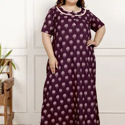 KALINI Women Plus Size Printed Maxi Pure Cotton Nightdress-image-65