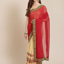DIVASTRI Embellished Embroidered Pure Georgette Half and Half Saree-picture-14