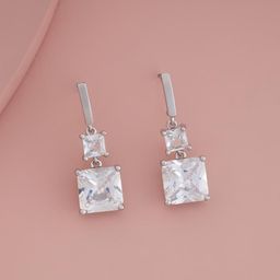 Kushal's Fashion Jewellery Rhodium-Plated Zircon Stone Studded Square Drop Earrings-28
