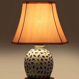 Devansh Off White Textured Wooden Rectangular Shaped Table Lamp With Mosaic Glass Base-4