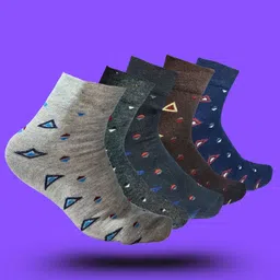 MJE 5-Pcs Patterned Cotton Ankle Length Socks-image-15