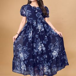 KRISHTI CREATION Floral Print Puff Sleeve Georgette Fit & Flare Maxi Dress-picture-15