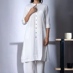 Readiprint Mandarin Collar Rolled-Up Sleeves Panelled A-Line Kurta With Palazzos-picture-32