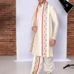 RAMESHWARAM FABRICS Men Ethnic Motifs Printed Kurta with Dhoti Pant & Dupatta-picture-57