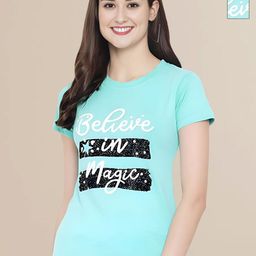 Mast & Harbour Women Typography 2 Printed Applique T-shirt-image-87