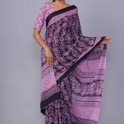 TROPWEAR Ethnic Motifs Pure Cotton Block Print Saree-picture-44