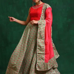 Sangria Printed & Embroidered Lehenga Choli With Dupatta-20