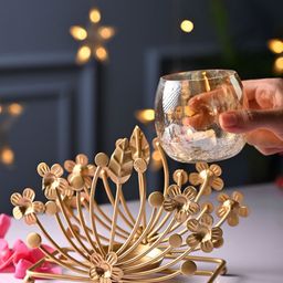 MARKET99 Gold-Toned Leaf Design T-Light Candle Holder-1