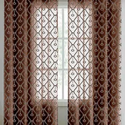 Aura Coffee Brown Set of 2 Embroidered Sheer Long Door Curtain-picture-31