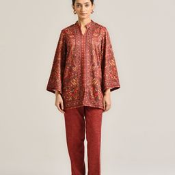 Rustorange Paisley Printed Mandarin Collar Long Sleeves Top With Trouser-picture-49