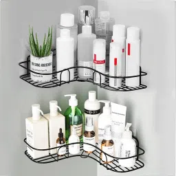 2 pcs Adhesive Bathroom Corner Rack / Storage Shelves, Shelf Organizer Iron Wall Shelf-image-110
