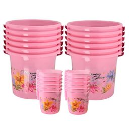 Aura Pink & Blue 10 piece Floral Plastic Bath Accessories Set-image-32