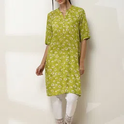 Rangriti Floral Printed Mandarin Collar Cotton Straight Kurta-22