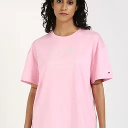 Tommy Hilfiger Women Typography Printed Round Neck Cotton Relaxed Fit T-shirt-image-51