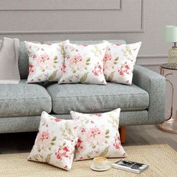 Trance Home Linen Pink & Grey Set of 5 Floral Square Cushion Covers-image-16