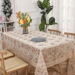 TANLOOMS Beige Floral Embroidered 8 Seater Rectangle Table Cover-37