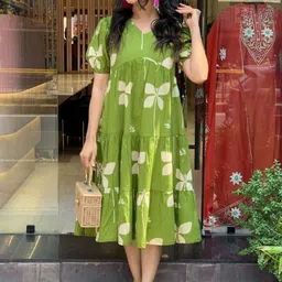 VenderVilla Floral Printed Puff Sleeve Cotton Fit and Flare Dress-picture-0