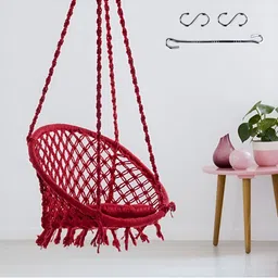 Swingzy Red Hammock Cotton Round Hanging Swing with Red Square Cushion-57
