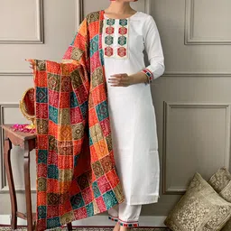 KALINI Floral Embroidered Yoke Design Straight Kurta With Trousers & Dupatta-image-56