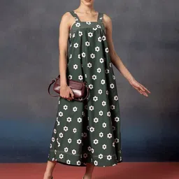Bannos Swagger Floral Printed Shoulder Straps Cotton A-Line Midi Dress-picture-29