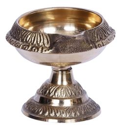 Exotic India Gold Toned 2 Pieces Textured Brass Kubera Vilakku Diyas-image-57
