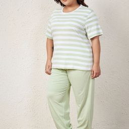 AUSTIVO Striped Round Neck T-Shirt With Joggers Co-Ords Set-image-84