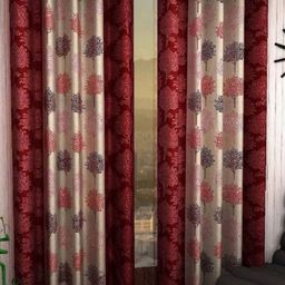 BELLA TRUE Maroon & Cream 2 Pieces Floral Printed Door Curtains-15