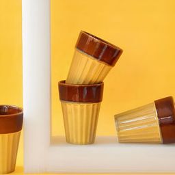 AMALAFIEE CERAMICS Yellow & Brown 2 Pieces Ceramic Textured Kulladhs 200ml-12