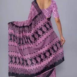 TROPWEAR Ethnic Motifs Linen Blend Block Print Saree image 3