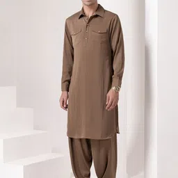 BARARA ETHNIC Shirt Collar Long Sleeves Pathani Kurta with Trousers-43