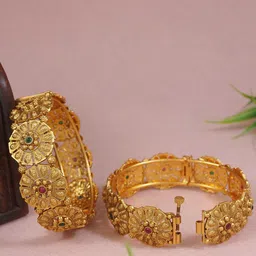 SGA FASHION Set Of 2 Gold-Plated AD Studded Bangles-25