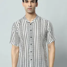 ELIXORIA Men Regular Fit Vertical Striped Cuban Collar Casual Shirt-image-35