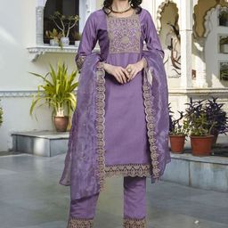 DIVASTRI Women Ethnic Motifs Embroidered Regular Thread Work Kurta with Trousers & With Dupatta-picture-35