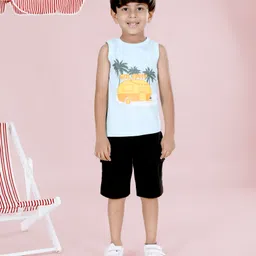 KiddoPanti Boys Tropical Printed Round Neck Pure Cotton T-shirt With Shorts-picture-21