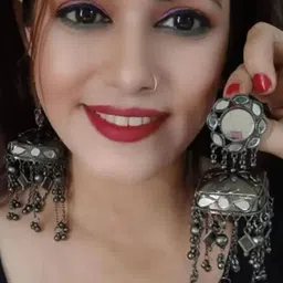 SZN Silver Plated Artificial Studded and Beaded Oxidised Dome Shaped Jhumkas-6
