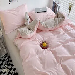 JC HOME Khaki & Pink 4 Pieces Double Extra Large Bedding Set-picture-21