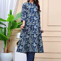 Jaipur Kurti Women Floral Printed Cotton Kurta with Trousers-image-92