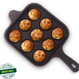 Pre-Seasoned Square Cast Iron Paniyaram Pan With Long Handle 9Pit - 7 inch Paniarakkal 0 L capacity 18 cm diameter-2