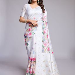 SHRIMAY Floral Zari Linen Blend Saree-picture-27