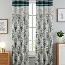 Aura Turquoise Blue Set of 2 Floral Room Darkening Long Door Curtain-image-31