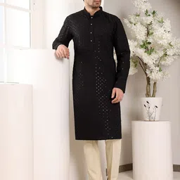 MULTI SHADES Men Ethnic Motifs Regular Thread Work Kurta with Pyjamas-15