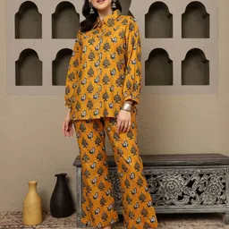 Sangria Ethnic Motics Printed Shirt Collar Pure Cotton Shirt & Trousers-picture-57