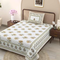 Jinaya's Multicoloured & Multicoloured Floral 300 TC Single Bedsheet with 1 Pillow Covers-image-73