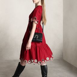 Vero Moda V-Neck Cotton Tie-Ups Detail Fit & Flare Dress-image-59