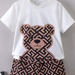 ELPIXIE FASHION Unisex Kids Teddy Bear Printed T-shirt with Shorts-image-30