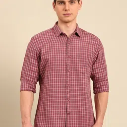 Linen Club Men Contemporary Slim Fit Windowpane Checks Opaque Checked Casual Shirt-picture-4