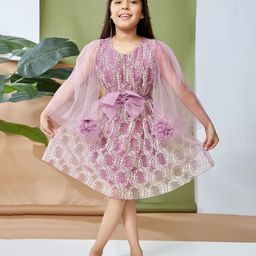 Peppermint Floral Print Flared Sleeve Net A-Line Dress-image-86