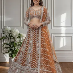 MISS CLOTHING Embellished Sequinned Net Ready to Wear Lehenga & Choli With Dupatta-picture-12
