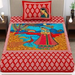 UNIQCHOICE Red & Blue Ethnic Printed Cotton 120 TC Single Bedsheet Set 2.25 m x 1.5 m-image-96